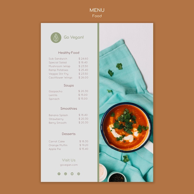 PSD gratuit modèle de menu vertical pour la nourriture végétalienne