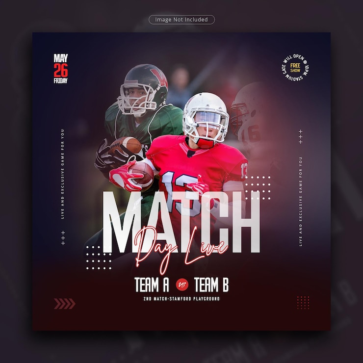PSD gratuit modèle de message sur les médias sociaux du jour du match d'un événement sportif