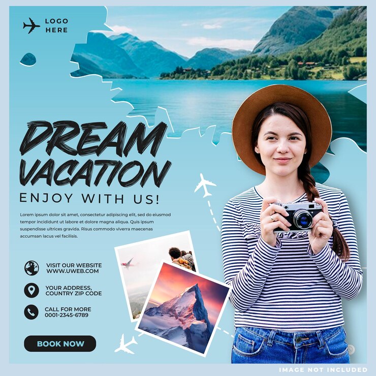 PSD gratuit modèle de message sur les réseaux sociaux de l'agence de voyage