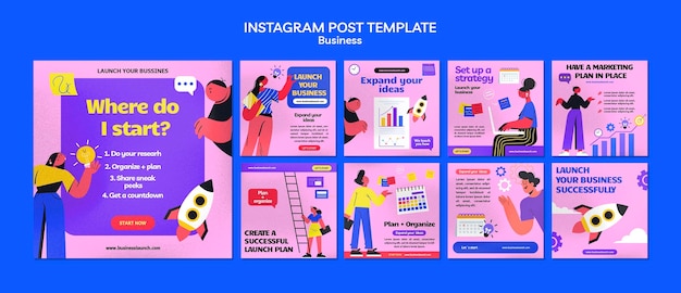 PSD gratuit modèle de messages instagram de stratégie commerciale dessinés à la main