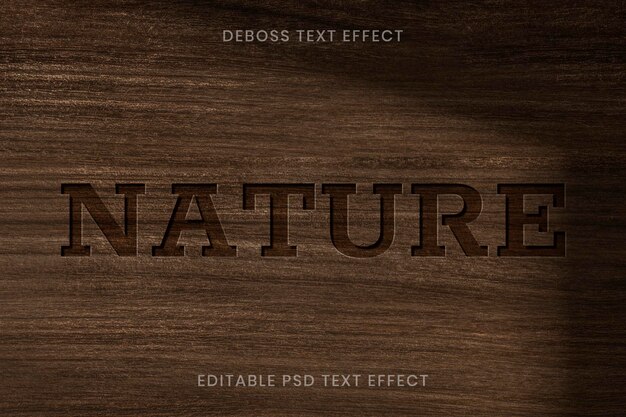 Modèle modifiable d'effet de texte en creux psd sur fond en bois