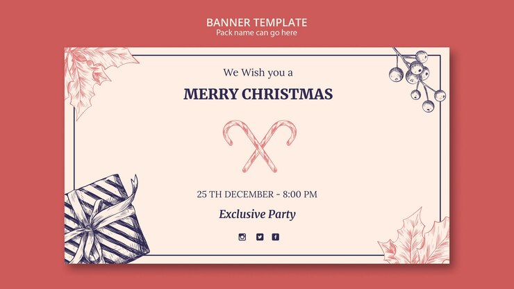 PSD gratuit modèle de noël dessiné main bannière