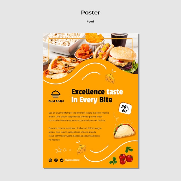 PSD gratuit modèle de nourriture affiche design plat