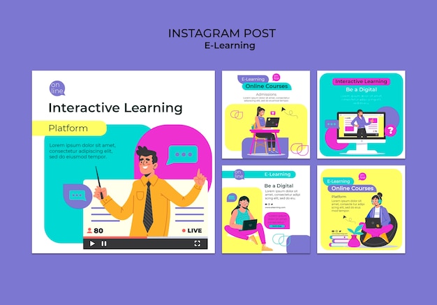 Modèle d'opsts instagram d'apprentissage en ligne design plat