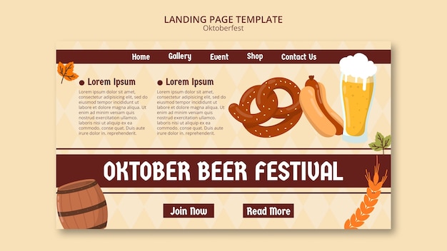 PSD gratuit modèle de page d'accueil dessinée à la main pour oktoberfest