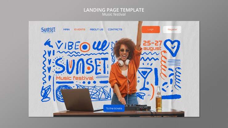 PSD gratuit modèle de page d'accueil du festival de musique flat design