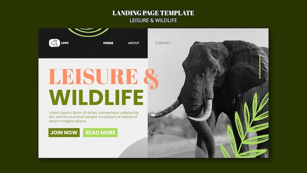 PSD gratuit modèle de page d'accueil pour les loisirs et la faune
