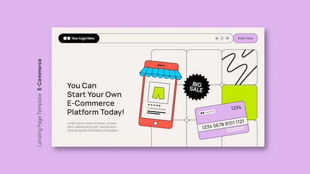 PSD gratuit modèle de page d'atterrissage de commerce électronique à conception plate