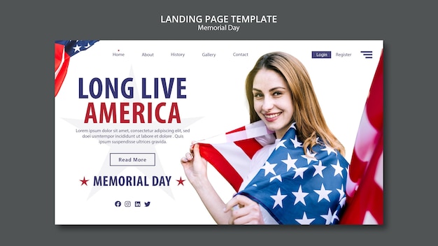 Modèle de page d'atterrissage concept Memorial day