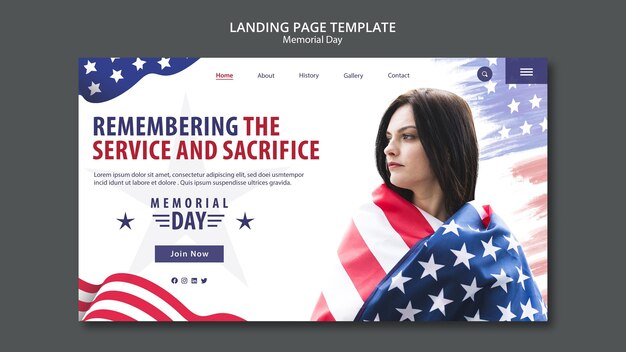 Modèle de page d'atterrissage concept Memorial day