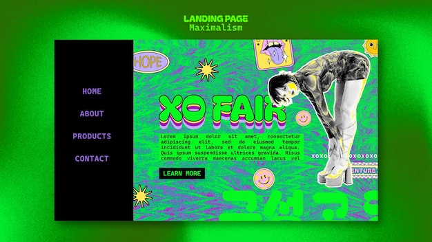 PSD gratuit modèle de page d'atterrissage du concept de maximalisme