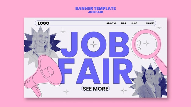 PSD gratuit modèle de page d'atterrissage de foire à l'emploi flat design