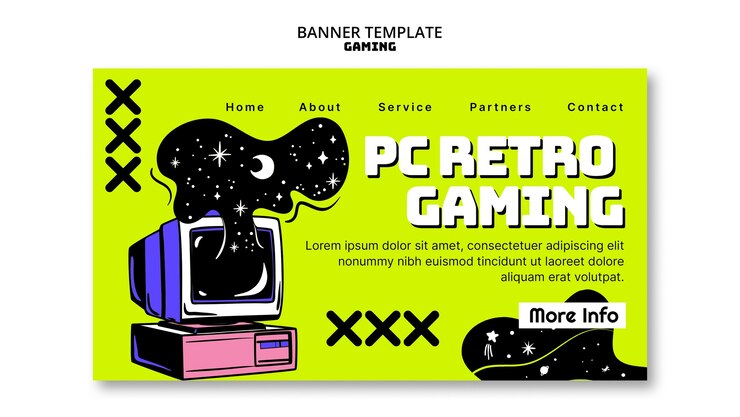 PSD gratuit modèle de page d'atterrissage de jeu rétro