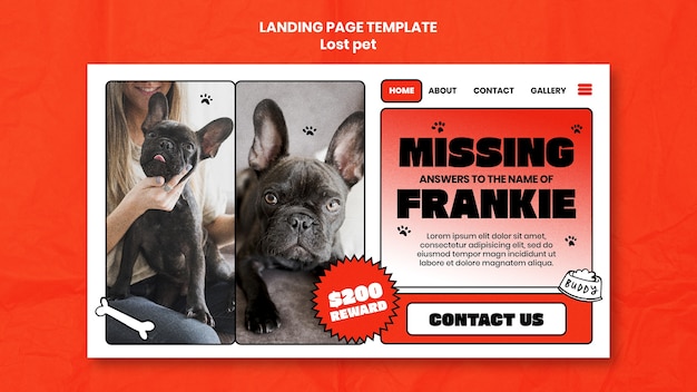 PSD gratuit modèle de page d'atterrissage pour animaux de compagnie perdus