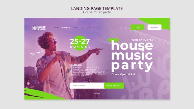 PSD gratuit modèle de page d'atterrissage pour une fête de musique house