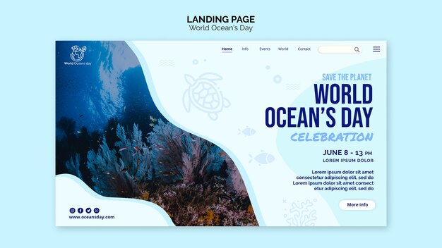 Modèle de page d'atterrissage pour la journée mondiale de l'océan