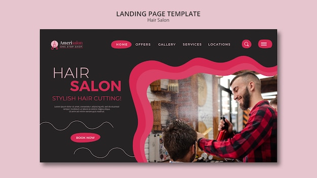 PSD gratuit modèle de page d'atterrissage pour salon de coiffure