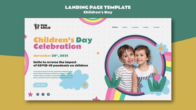 Modèle de page de destination amusant et coloré pour la journée des enfants