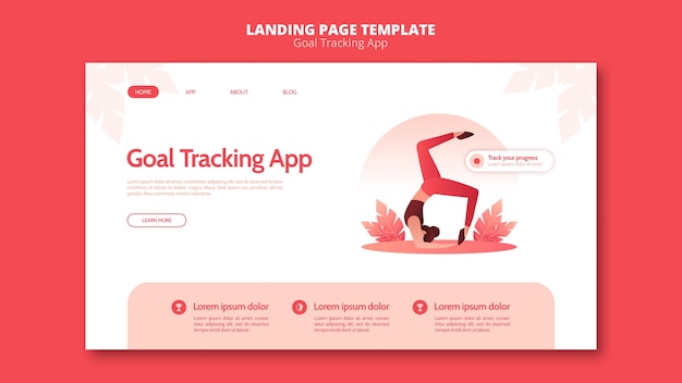 PSD gratuit modèle de page de destination de l'application de suivi des objectifs