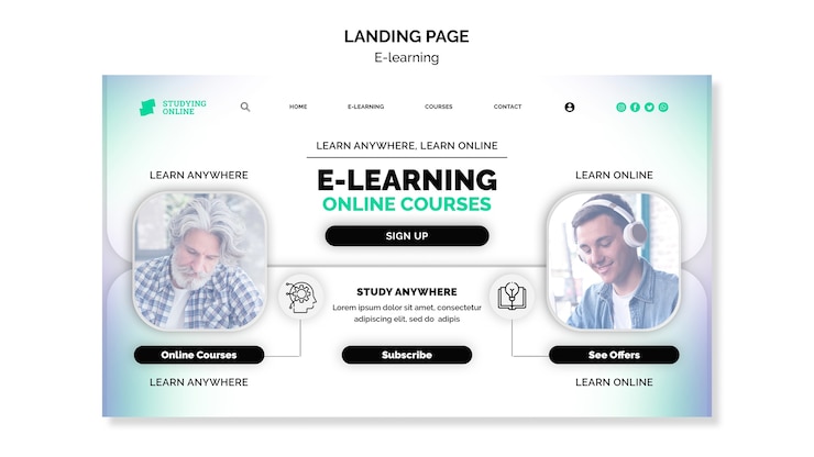 PSD gratuit modèle de page de destination d'apprentissage en ligne avec un design dégradé