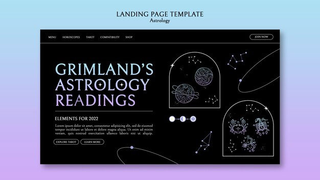Modèle de page de destination d'astrologie design plat