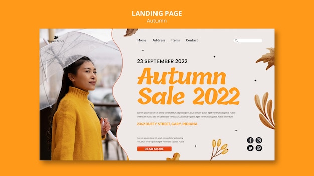 PSD gratuit modèle de page de destination automne design plat