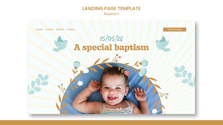 PSD gratuit modèle de page de destination de baptême design plat mignon