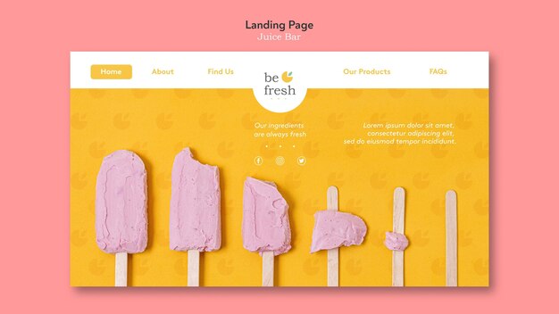 Modèle de page de destination de barre de jus