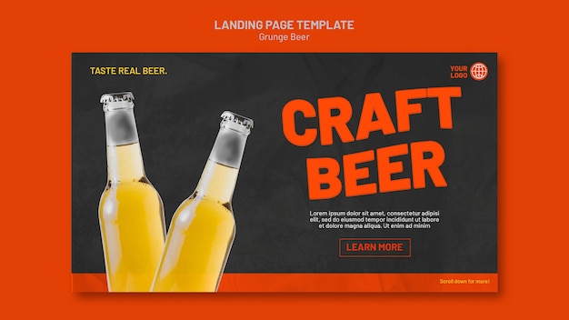 PSD gratuit modèle de page de destination de bière grunge