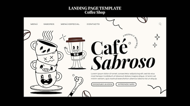 PSD gratuit modèle de page de destination de café