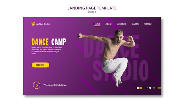 PSD gratuit modèle de page de destination de camp de danse