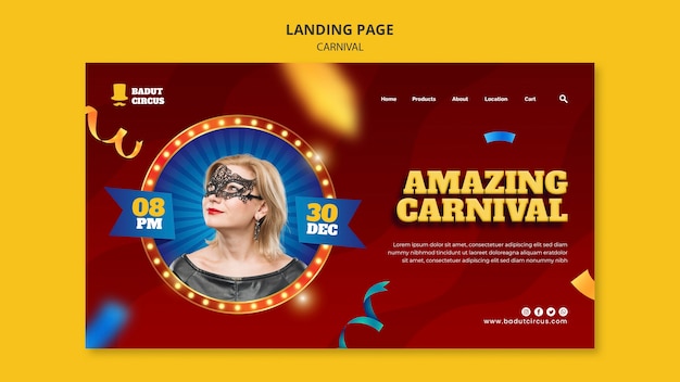 PSD gratuit modèle de page de destination de carnaval festif