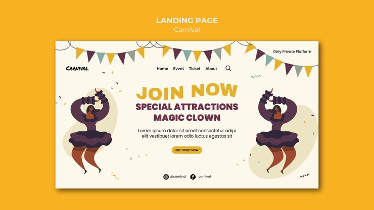 PSD gratuit modèle de page de destination de carnaval illustré