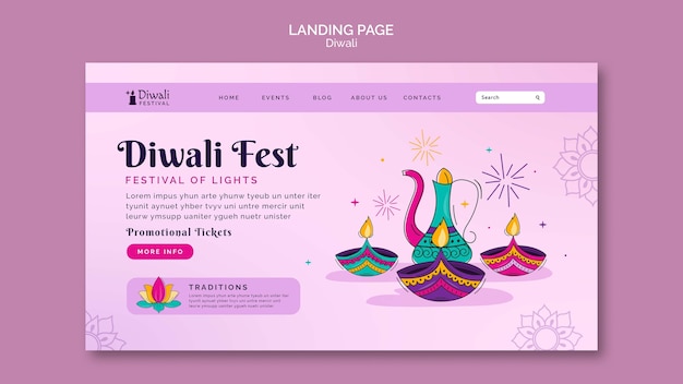 PSD gratuit modèle de page de destination de célébration de diwali