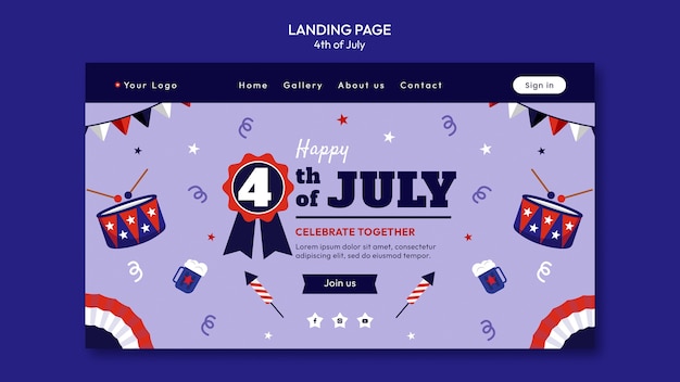 Modèle De Page De Destination De La Célébration Du 4 Juillet