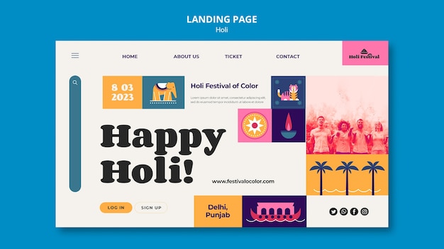 PSD gratuit modèle de page de destination de célébration du festival holi