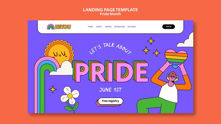 PSD gratuit modèle de page de destination de célébration du mois de la fierté