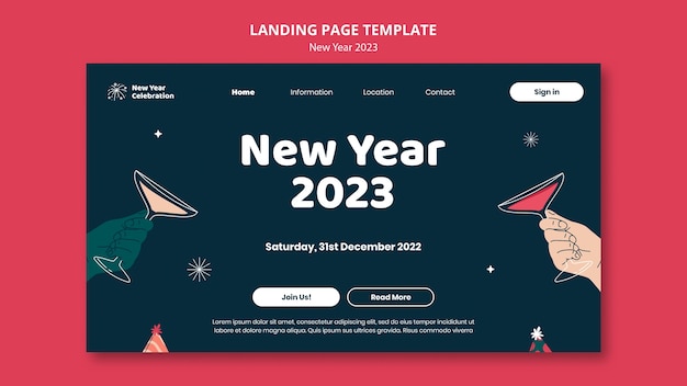 PSD gratuit modèle de page de destination de célébration du nouvel an 2023