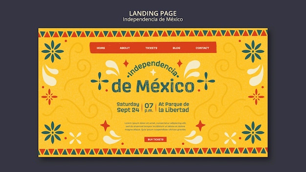 Modèle De Page De Destination De La Célébration De L'indépendance Du Mexique