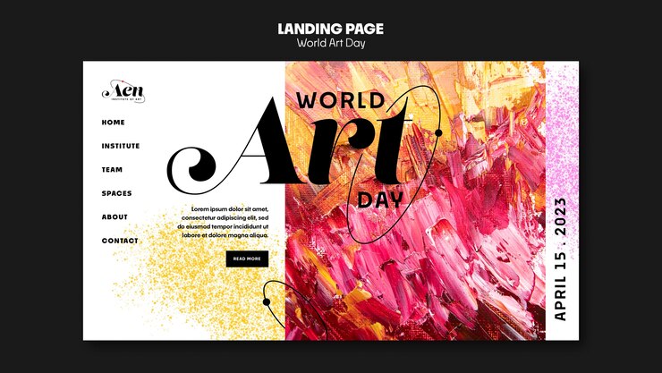 PSD gratuit modèle de page de destination de célébration de la journée mondiale de l'art