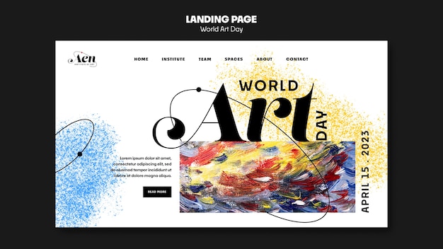 PSD gratuit modèle de page de destination de célébration de la journée mondiale de l'art