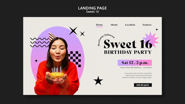 Modèle de page de destination de célébration Sweet 16