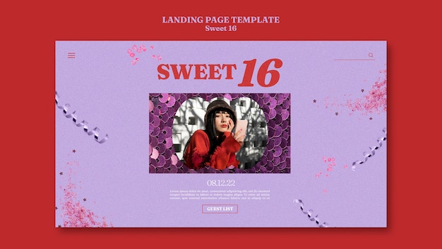 PSD gratuit modèle de page de destination de célébration sweet 16