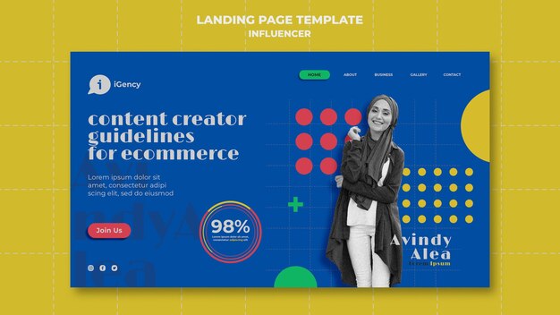 PSD gratuit modèle de page de destination colorée d'influenceur