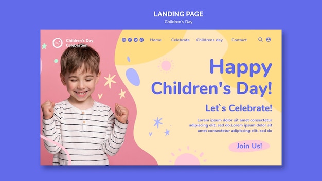 Modèle De Page De Destination Colorée Pour La Journée Des Enfants