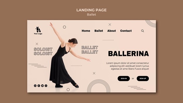 PSD gratuit modèle de page de destination de concept de ballet