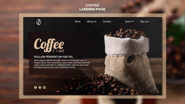 PSD gratuit modèle de page de destination de concept de café