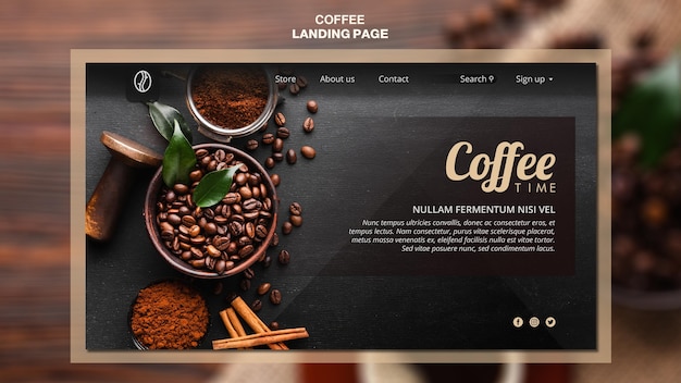 PSD gratuit modèle de page de destination de concept de café