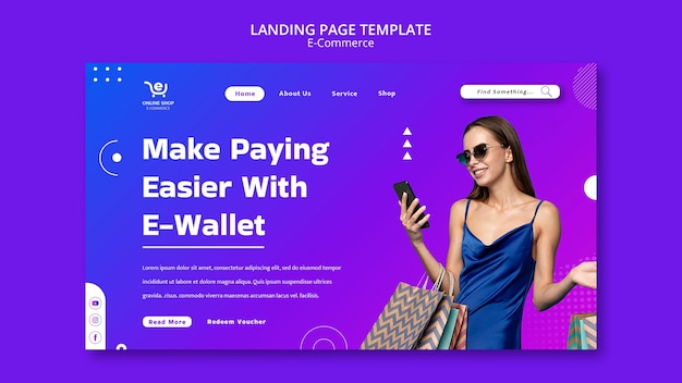 PSD gratuit modèle de page de destination de concept de commerce électronique