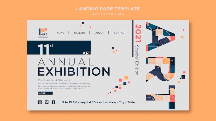 PSD gratuit modèle de page de destination de concept d'exposition d'art
